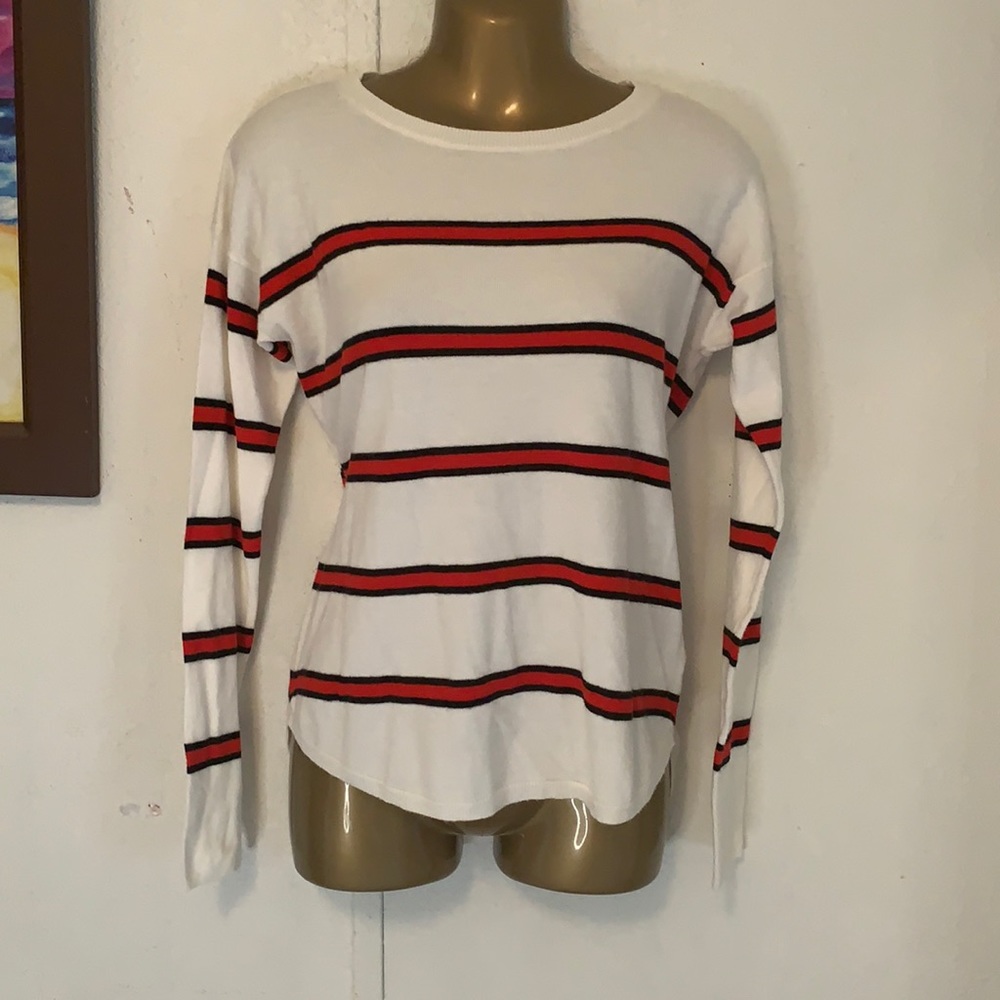 Express white red/black stripes women’s sweater